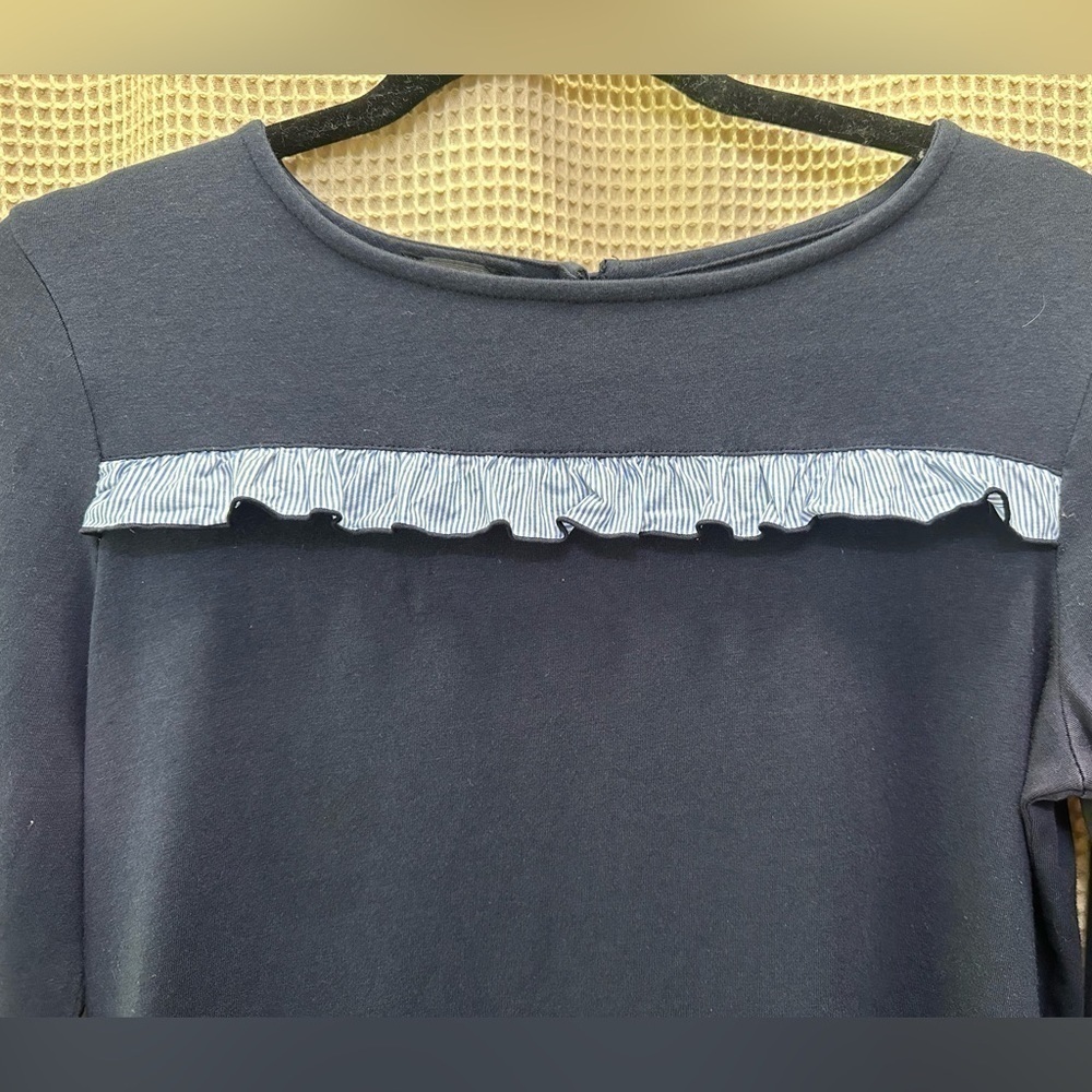 Talbots Navy Striped Woven Ruffle Tee - Picture 3 of 8